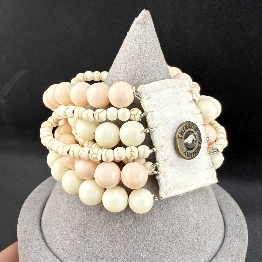 Destiny Threads Bracelet Pink Cream Layered Beaded Button 7"